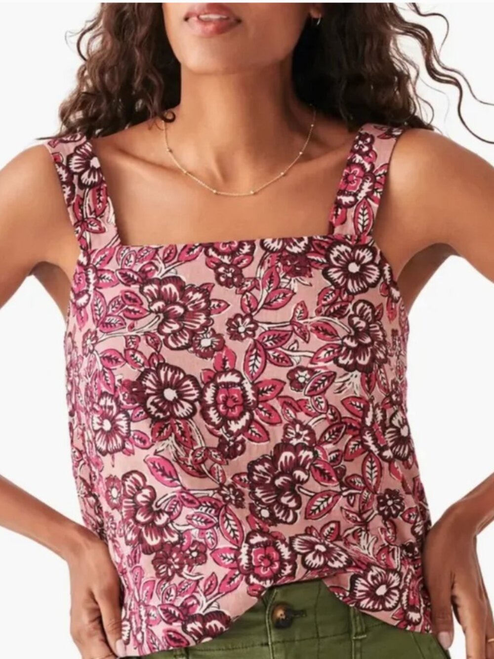 Faherty Pacifica Floral Print Square Neck Linen Boxy Tank - size M - NEW